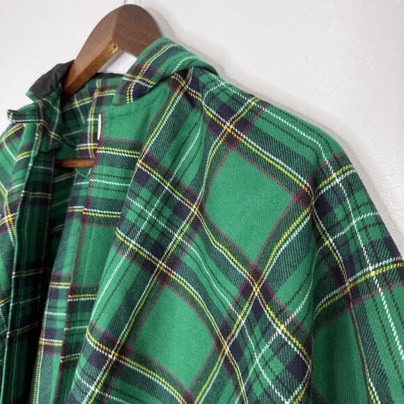 O'Neil of Dublin Cape Poncho Womens Medium Green Tartan Plaid Hooded Wool Blend - Picture 2 of 6